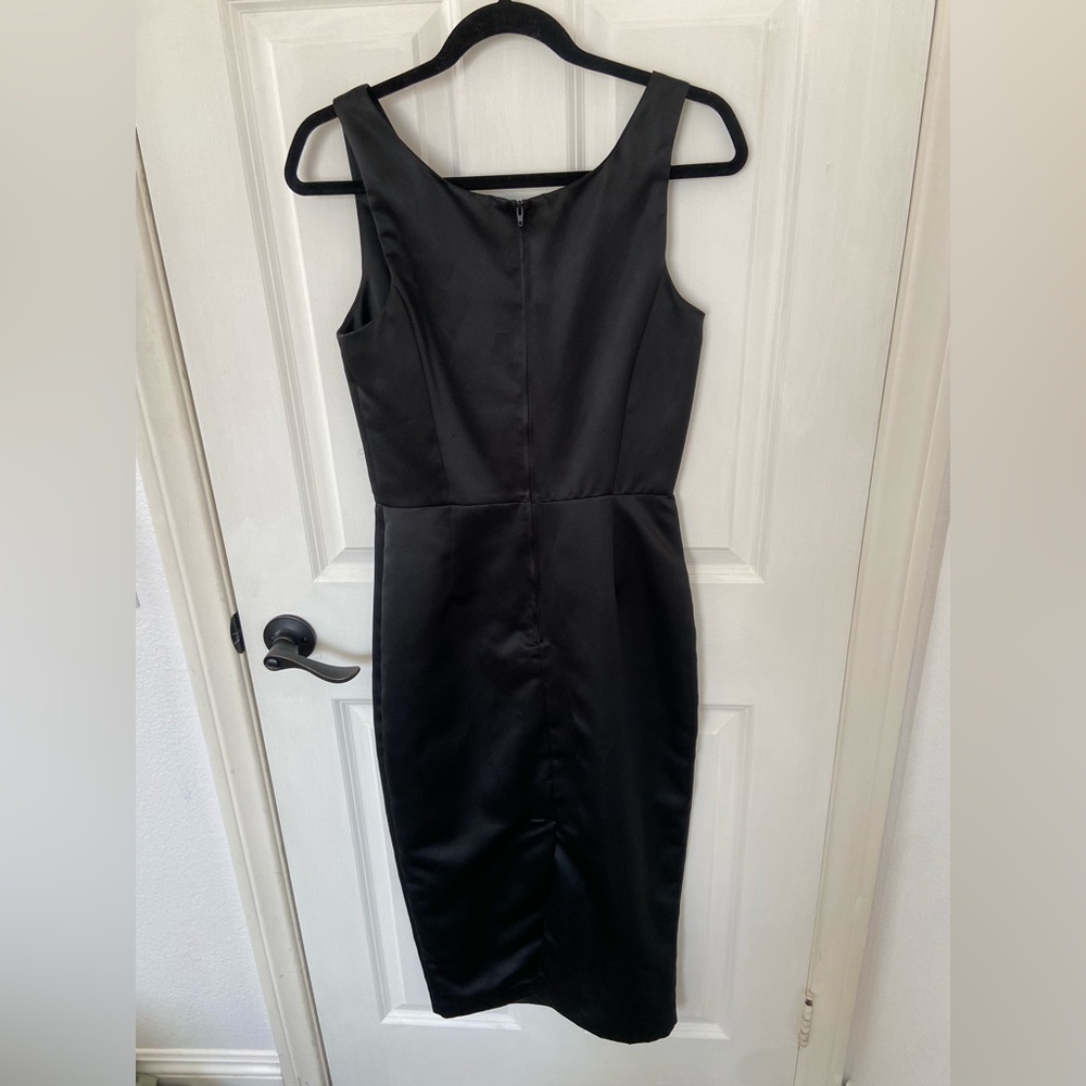 French Connection Classic Satin Black Midi Sleeveless Formal Dress Size 6 - Picture 3 of 8